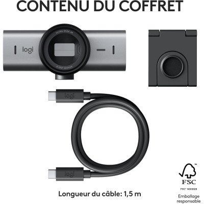 Logitech MX Brio Webcam de Collaboration et Streaming 4K Ultra HD-Graphite
