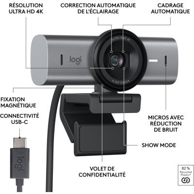 Logitech MX Brio Webcam de Collaboration et Streaming 4K Ultra HD-Graphite