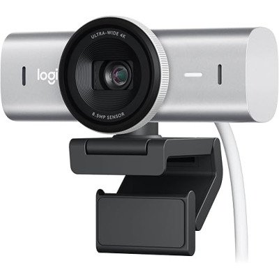 Logitech MX Brio Webcam de Collaboration et Streaming 4K Ultra HD, 1080p à 60 IPS, 2 micros avec réduction de Bruit- Pale Grey