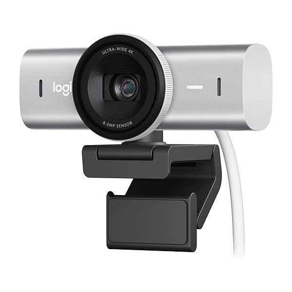 Logitech MX Brio Webcam de Collaboration et Streaming 4K Ultra HD, 1080p à 60 IPS, 2 micros avec réduction de Bruit- Pale Grey