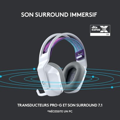 Casque Gamer PC - G733 LIGHTSPEED Wireless RGB Gaming Headset - BLANC