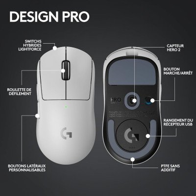 Logitech G PRO X SUPERLIGHT 2 LIGHTSPEED Souris gaming sans fil,  8K Polling, légère, 60g, , USB-C, PC/Mac - Blanc