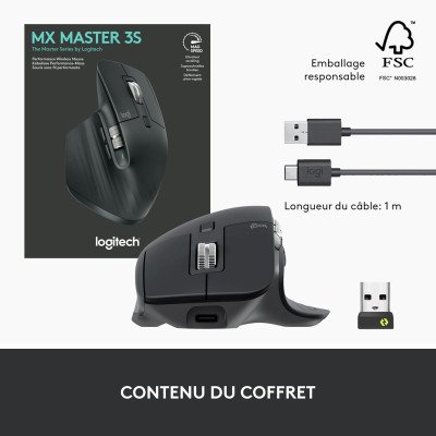 Logitech MX Master 3S - Souris Performante Sans Fil, Clics Silencieux, USB-C, Bluetooth, Windows, Linux, Chrome - Gris foncé Logitech MX Master 3S - Souris Performante Sans Fil, Clics Silencieux, USB-C, Bluetooth, Windows, Linux, Chrome - Gris foncé