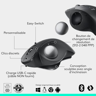 Logitech MX Ergo S souris trackball sans fil avancée, Graphite Logitech MX Ergo S souris trackball sans fil avancée, Graphite