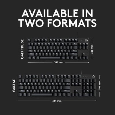 Logitech G413 SE Clavier Gaming Mécanique Grande Taille, Clavier US International QWERTY - Noir