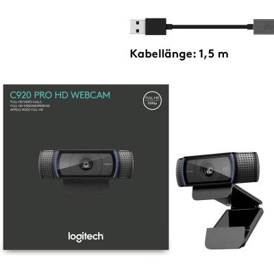 Logitech, Webcam C920 HD Pro, appels et enregistrement vidéo Full HD 1080p, noir - USB - EMEA Logitech, Webcam C920 HD Pro, appels et enregistrement vidéo Full HD 1080p, noir - USB - EMEA