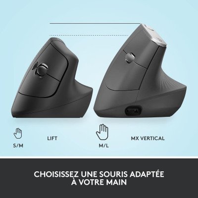 Logitech Lift Vertical Ergonomic Mouse - DARK - 2.4GHZ/BT - 12M