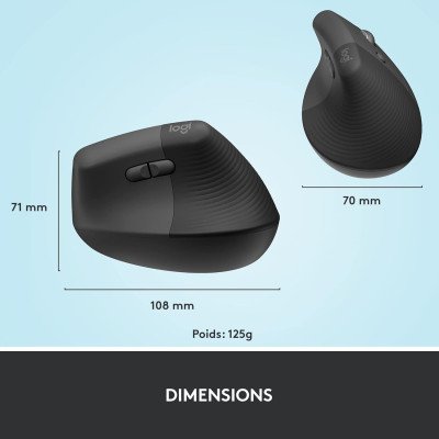 Logitech Lift Vertical Ergonomic Mouse - DARK - 2.4GHZ/BT - 12M