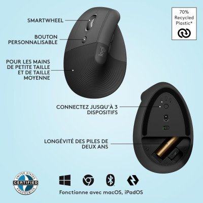 Logitech Lift Vertical Ergonomic Mouse - OFF-WHITE/PALE GREY
