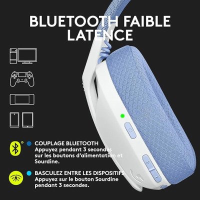 Logitech G435 LIGHTSPEED & Bluetooth sans Fil Casque Gamer, - Blanc Logitech G435 LIGHTSPEED & Bluetooth sans Fil Casque Gamer, - Blanc