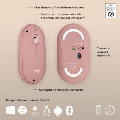Logitech Pebble Mouse 2 M350s - TONAL ROSE - BT