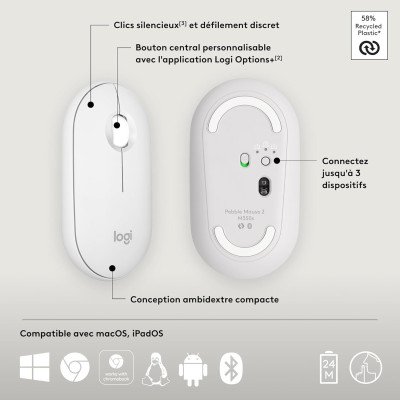 Logitech Pebble Mouse 2 M350s - TONAL WHITE - BT
