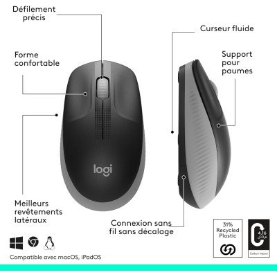 M190 Full-size wireless mouse - MID GREY - 2.4GHZ