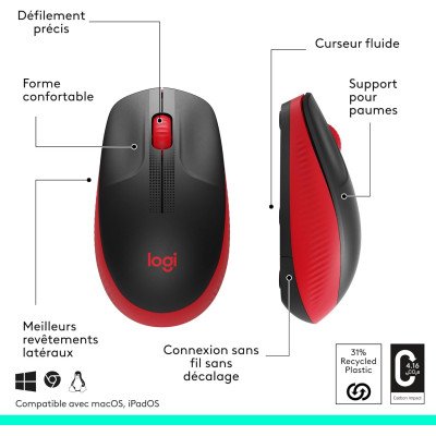 M190 Full-size wireless mouse - RED - 2.4GHZ