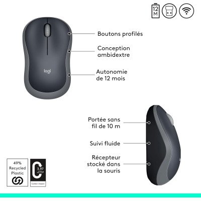 Logitech Wireless Mouse M185 Swift Grey WER Occident Pack